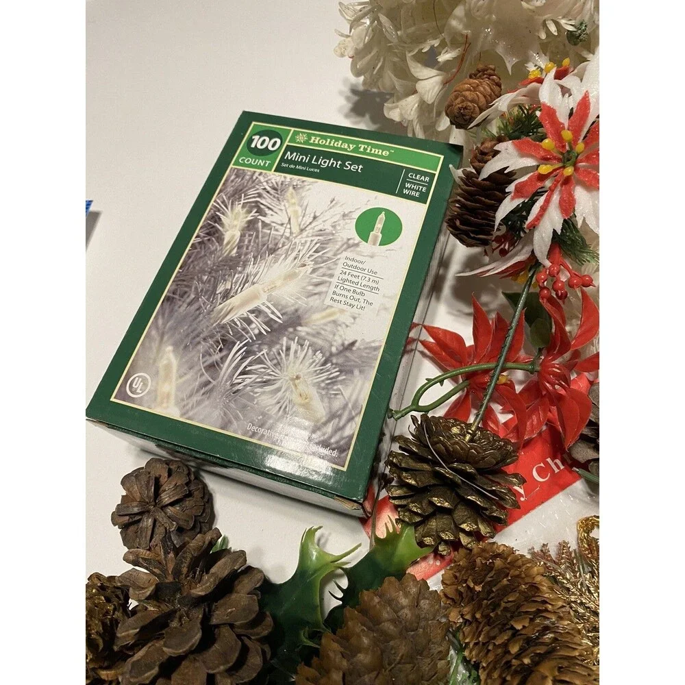 Vintage Christmas Lot Candle Wreath Ring Holly Berries Evergreen Crafting Decor